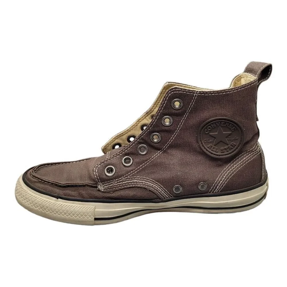 CONVERSE High Top Boat Shoe US 7.5 Cotton Canvas Lace Up Chuck Taylor Brown-Gray